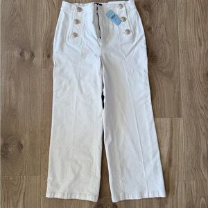 Ann Taylor Sailor Style Crop White Wide-Leg Pants with Button Detail